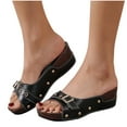 thumbnail image 4 of asdoklhq Slippers for Women Summer,Women's Vintage Buckle Wedge Heel Open Toe Low Fish Mouth Roman Sandals Slippers, 4 of 4
