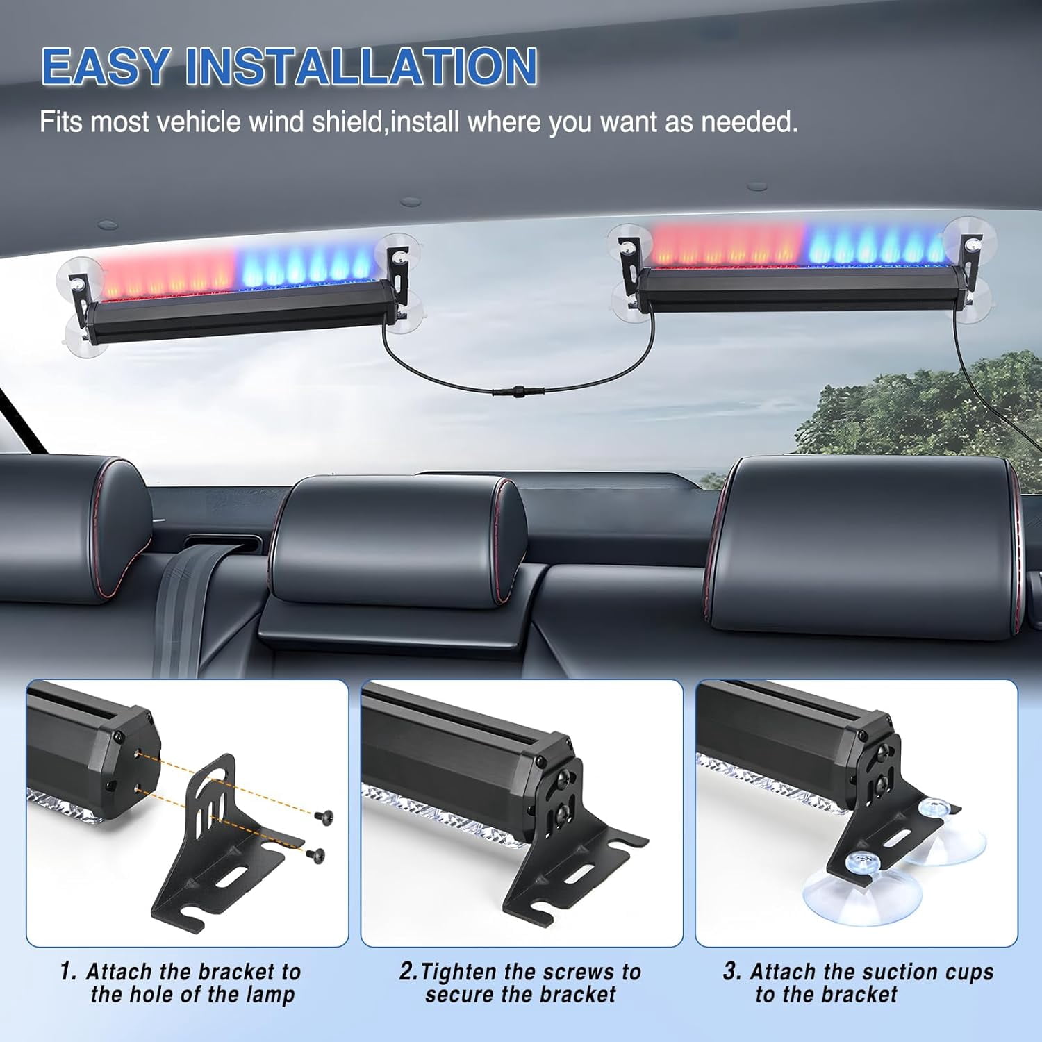 Nilight 24LED Emergency Strobe Traffic Advisor Light Bar 2 in 1 Red Blue Dash Warning Safety Flashing Lights Front/Rear Windshield Construction Lights for Trucks Cars