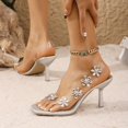 thumbnail image 6 of Women Flower Open Toe Stiletto Slide Sandals Elastic Ankle Fashionable Strap Slip High Heels Wedding Party Dressy Clear Heeled Sandals (Silver,38), 6 of 6