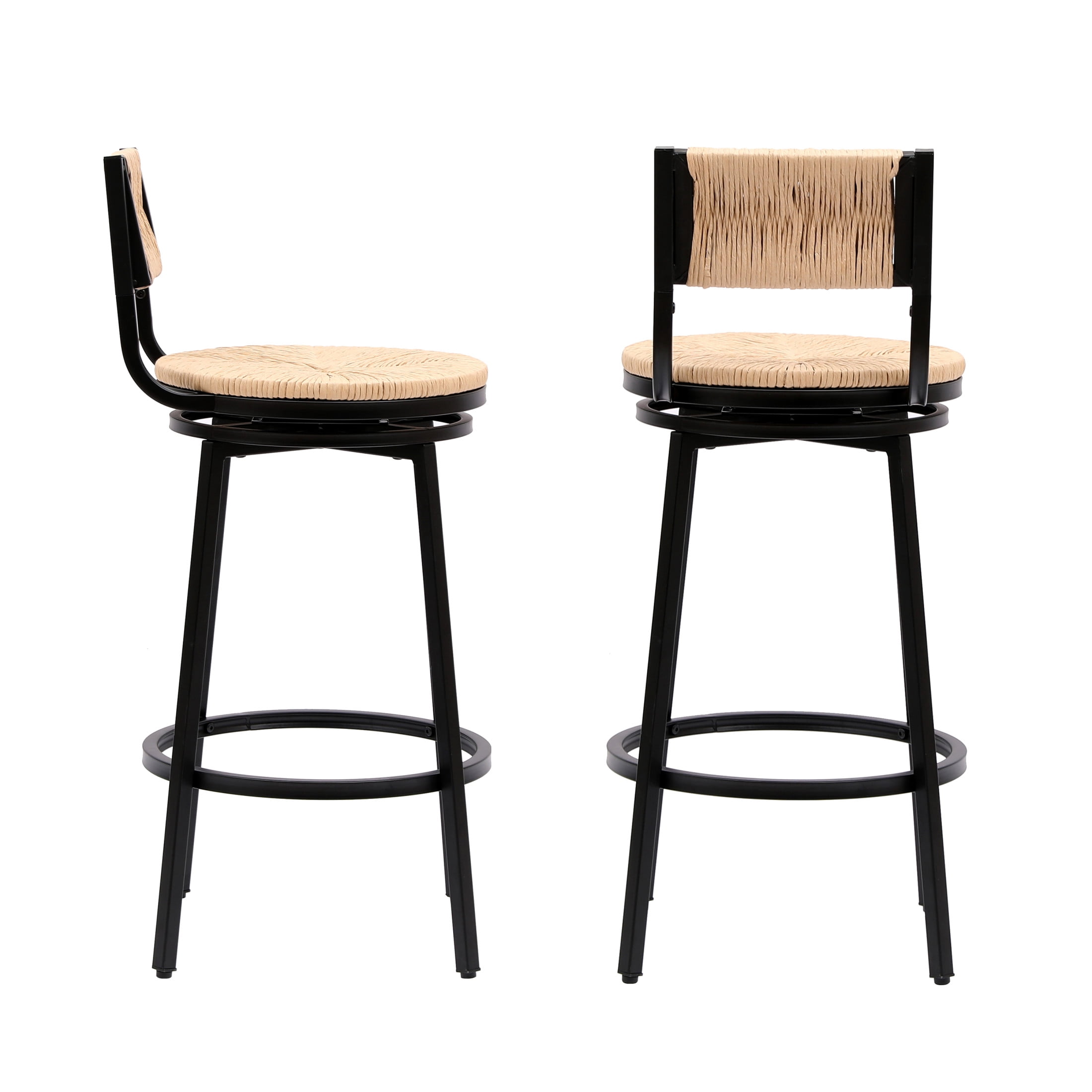 Noble House Swivel Counter Height Bar Stools Set of 2, Handwoven Paper Rope Seat, Honey