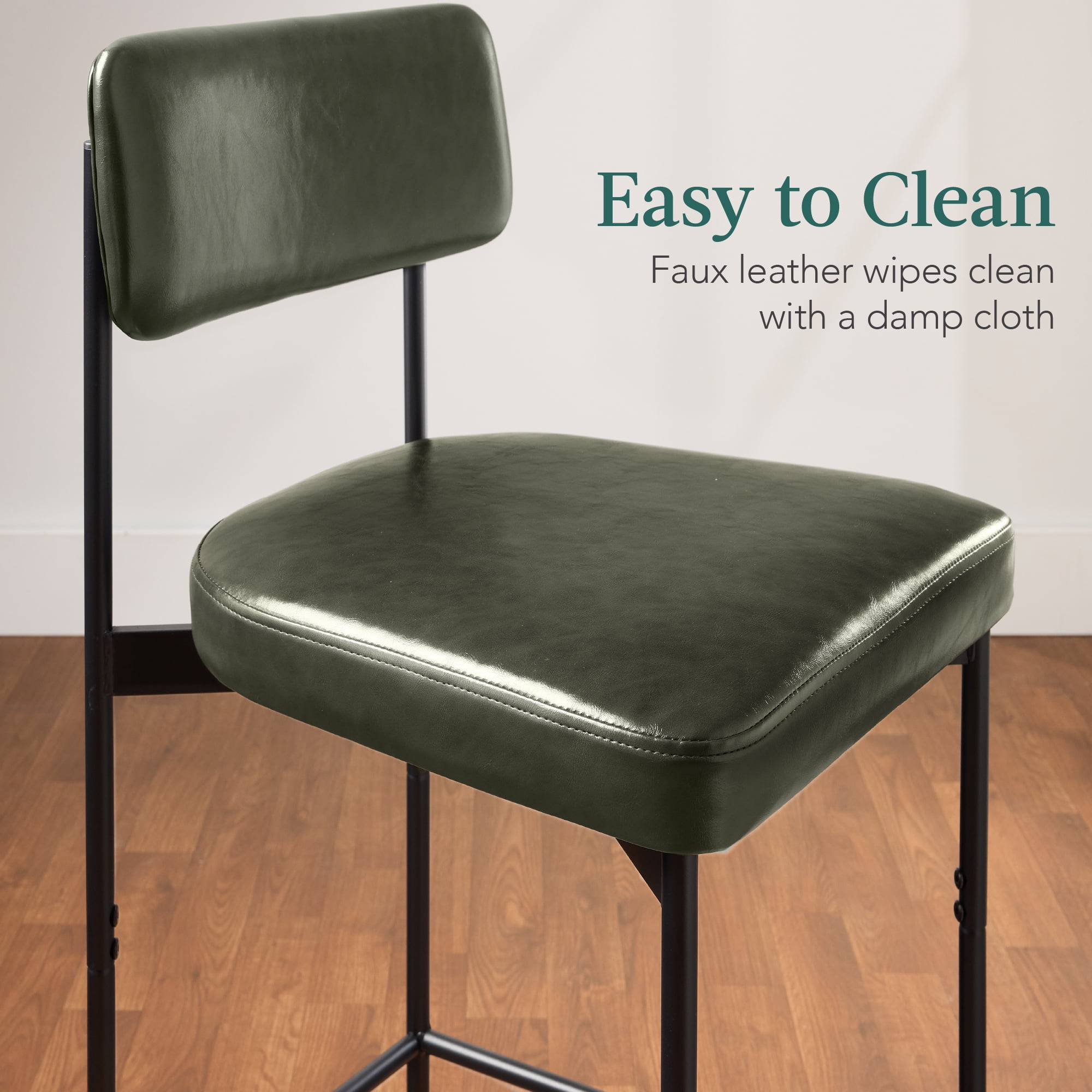 Best Choice Products Set of 2, Armless Counter Height Bar Stools, Modern PU Faux Leather Stools - Moss Green