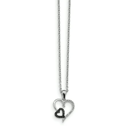 925 Sterling Silver Black White Diamond Heart Pendant Charm Necklace S/love For Women
