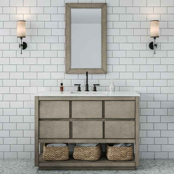 Water Creation Oakman 48" Single Sink Wood Bath Vanity with Mirror in Gray Oak