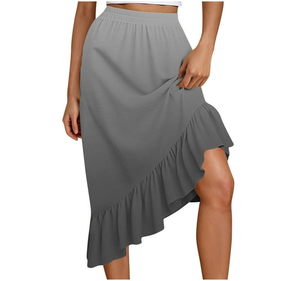 YUGYXL High Waist Tiered Skirts for Women Flowy Skirts for Women Long Length with Pockets Fashion Trendy Gray XL