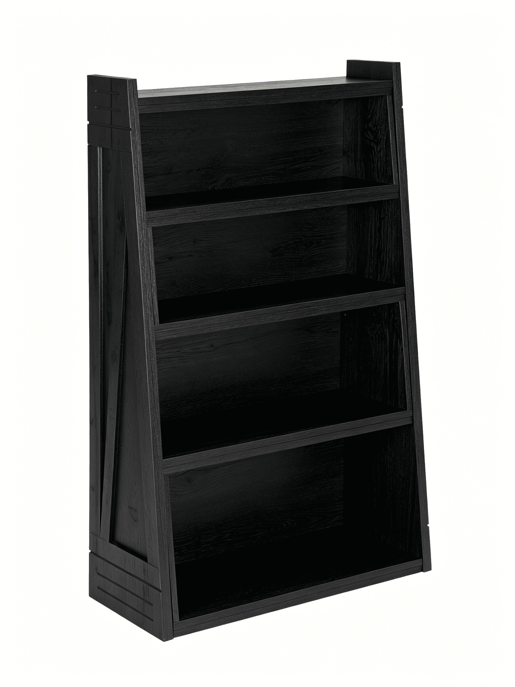 Modular Asymmetrical Bookshelf with 3 Configurable Layouts, Foldable Display Shelf and Staggered Storage Bookcase, Black Woodgrain