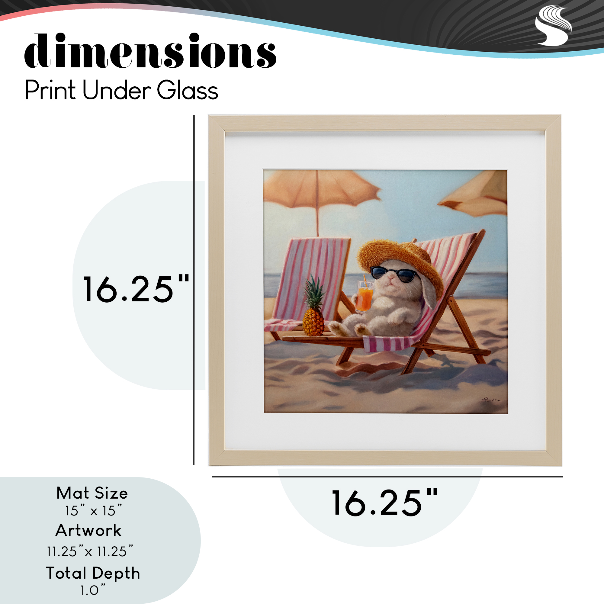 Beach Bun Relaxation Birch Framed Print Under Glass, design by Lucia Heffernan