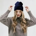 thumbnail image 3 of Daily Knited Plain Beanie - Stay Warm Stylish Stretchy Soft Beanie Hats for Men and Women, 12 inch, Navy, 3 of 7