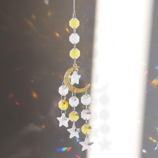 Adorno colgante campanas de viento de cristal de luna y estrella manualidades para decoración de jardín y ventana Hugtrwg Para estrenar