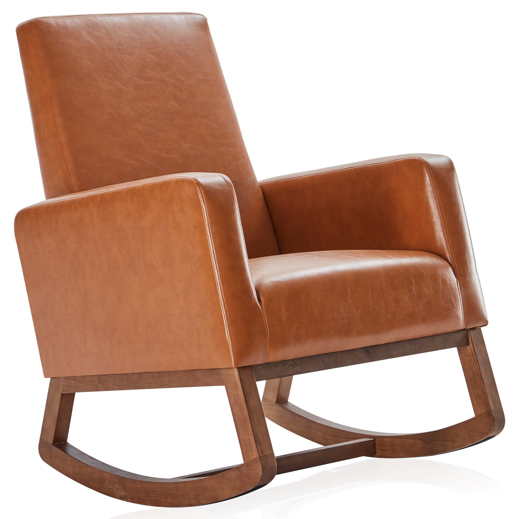 BELLEZE Modern Rocking Chair Upholstered Faux Leather High Back
