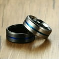 thumbnail image 6 of 8mm Men's Silver/Black Brushed Blue/Rainbow Bands Stainless Steel Ring Size 7-12, 6 of 9