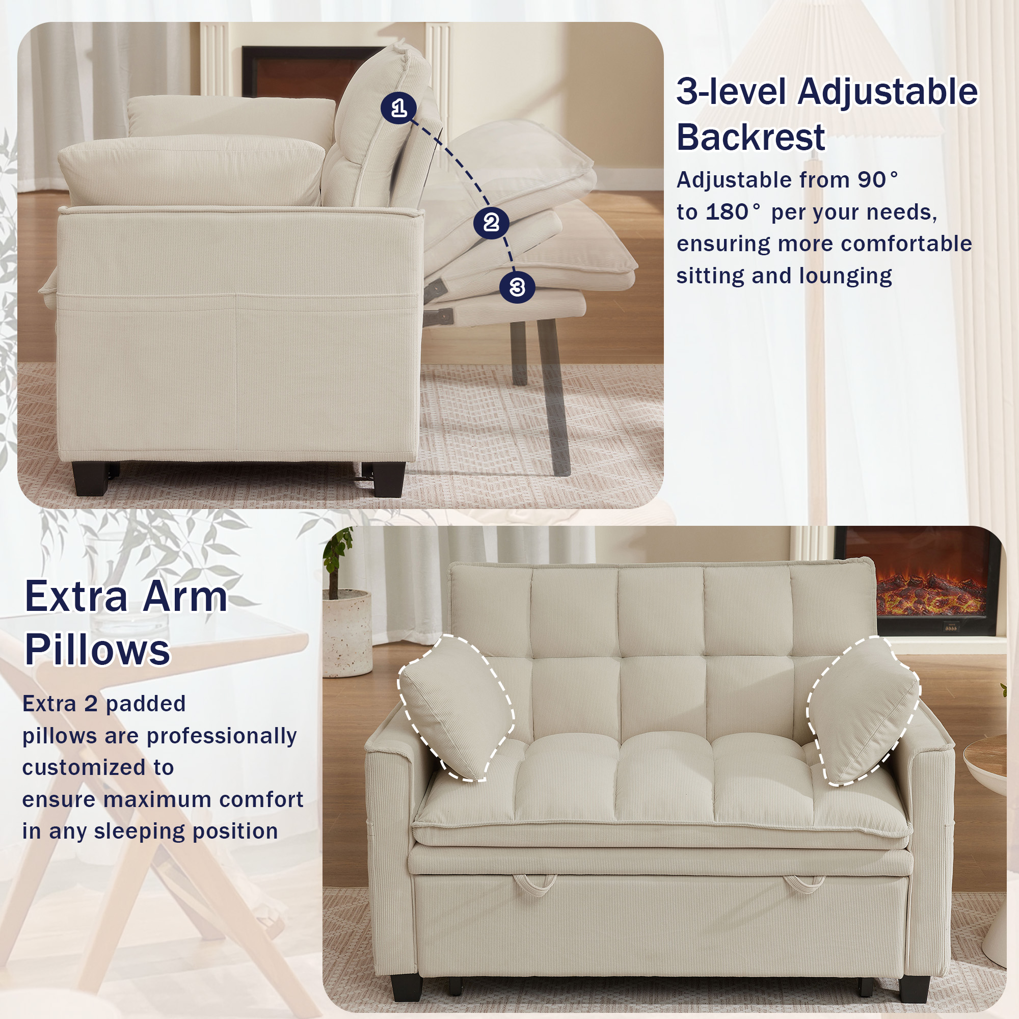 Pingliang Home Convertible Loveseat Reclining Sleeper Sofa Pull Out Bed,2 Seat Small Couch with Storage Side Pockets,for Living Room Apartment Office Studio