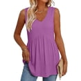 thumbnail image 2 of Qwertyu Tank Tops for Women Summer Babydoll Peplum Tops V Neck Sleeveless Shirts Dressy Casual Blouses Beach Vacation Clothes Purple 2XL, 2 of 5