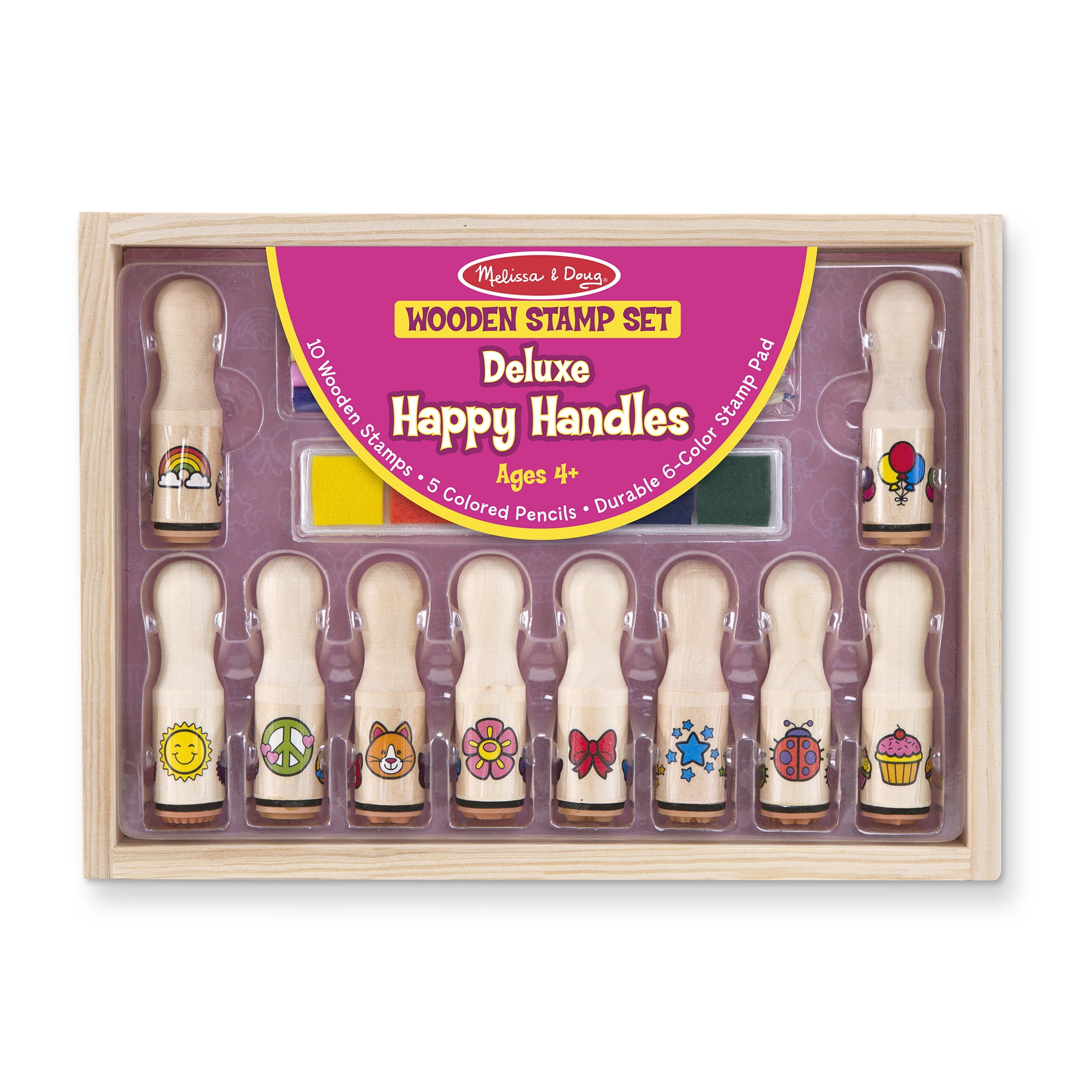 Melissa & Doug Deluxe Happy Handle Stamp Set (10 Stamps, 5 Colored