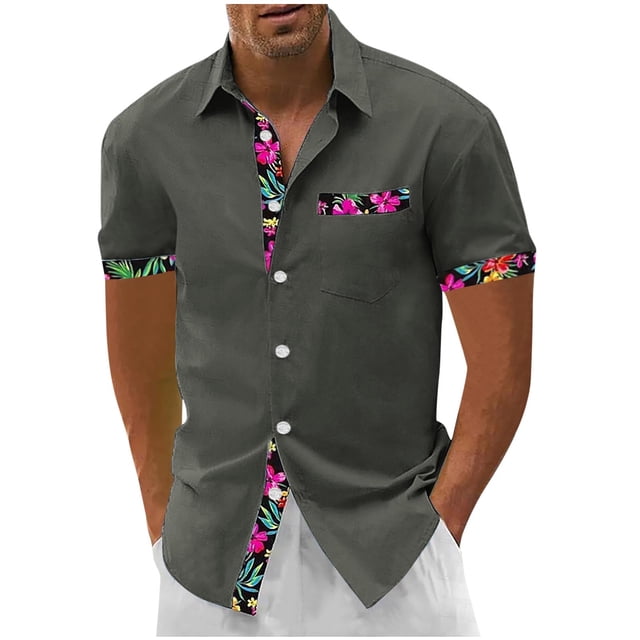 Shorts pour Hommes, Chemises pour Hommes, Mode Décontractée Col Rabattu Imprimé Manches Courtes Chemise Blouse