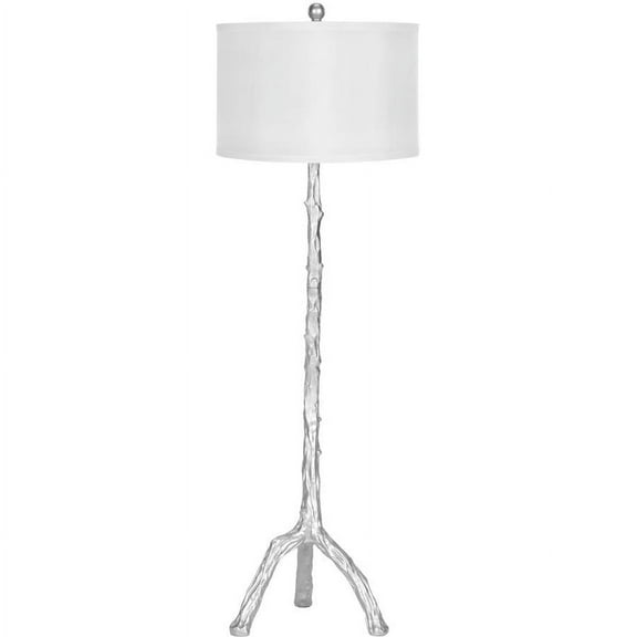 SAFAVIEH Silver 58 in. Scandinavian Chrome Resin Floor Lamp with White Polyester Shade