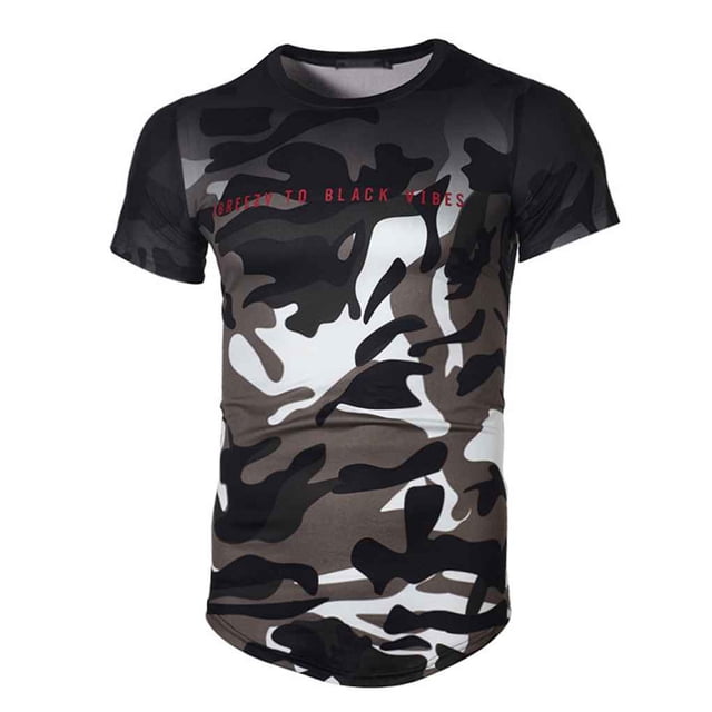 Hombres verano coreano seda deportes delgada manga corta camuflaje gimnasia correr baloncesto camiseta ropa superior Kearding FS7570-15