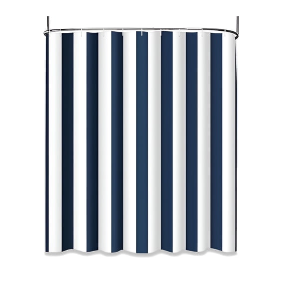 AUQ Shower Curtain Abstract Classic Navy Blue and White Stripe Graphic Modern Waterproof Polyester Fabric 72 x 72"es Set with Hooks