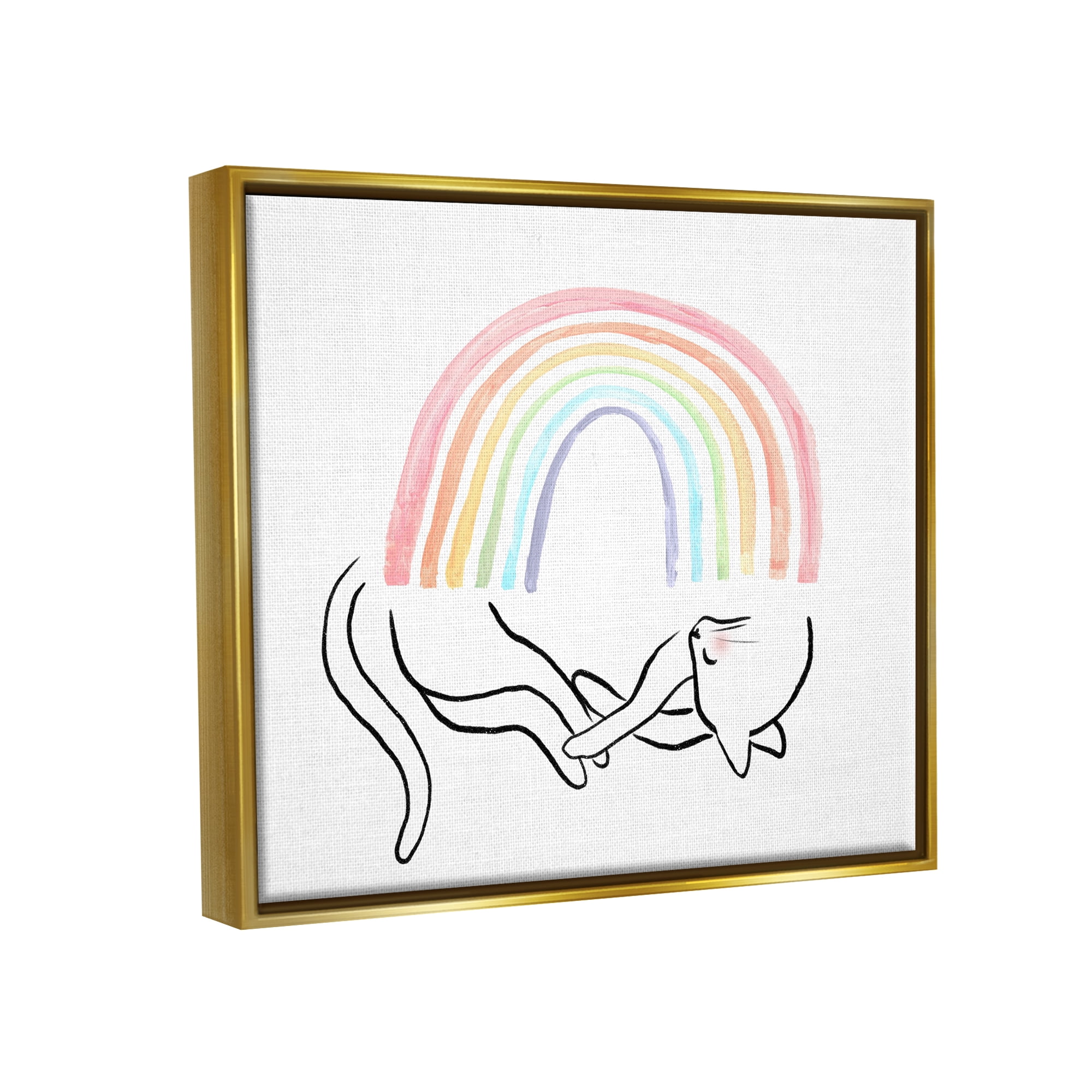 Stupell Industries Sleeping Cat Rainbow Pet Animals & Insects Painting Gold Floater Framed Art Print Wall Art