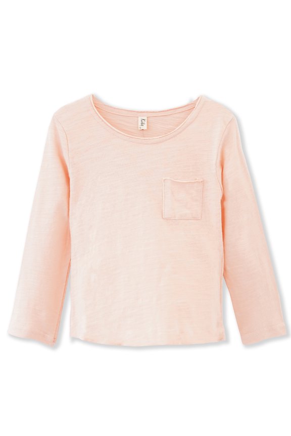 Toddler Kids Unisex Tee Shirts Chest Slub Pocket Long Sleeve T-Shirts Pink 6-7 Years