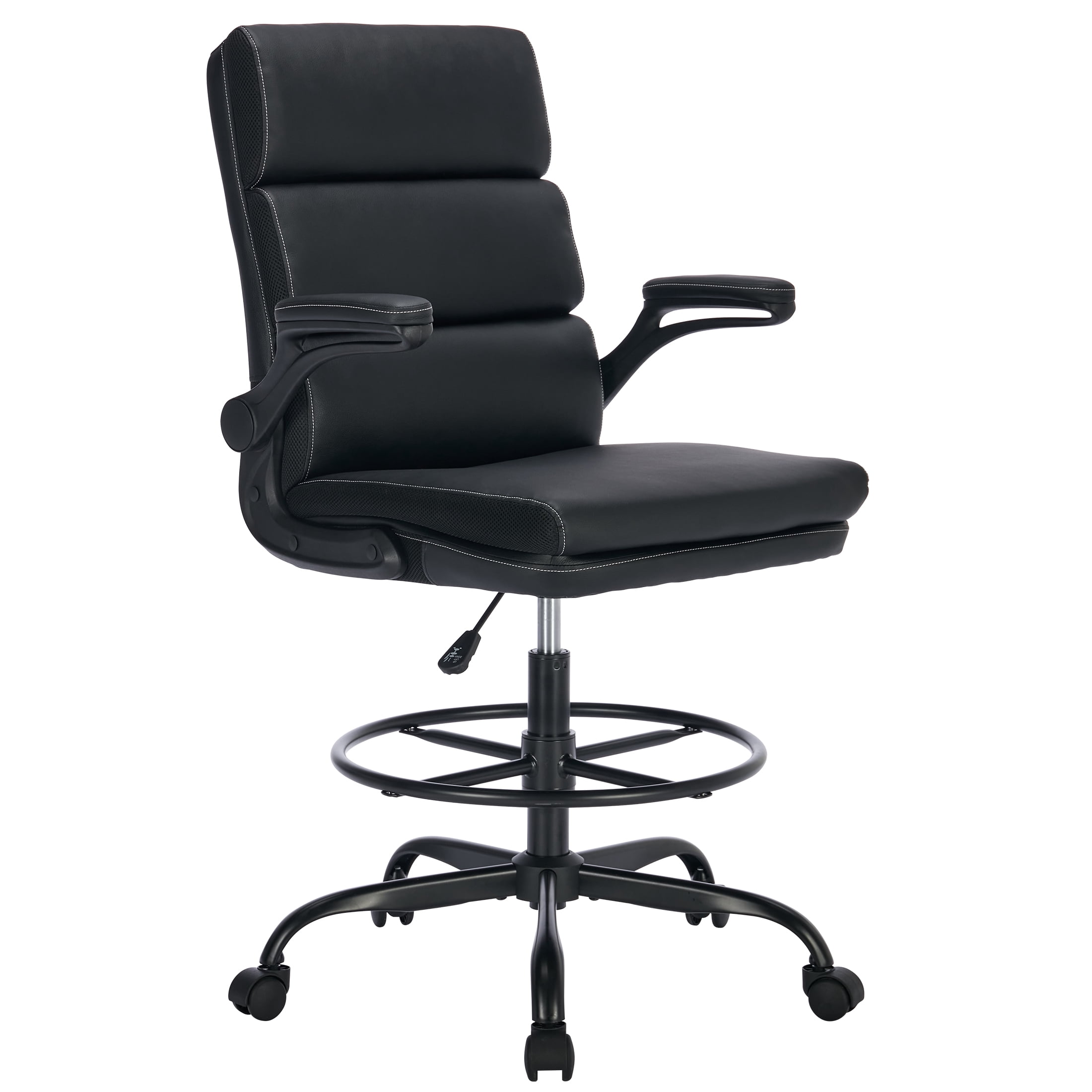 TMV Executive Leather Office Chair with Retractable Footrest - Ergonomic Reclining Desk Chair for Executive Desk, Vanity Desk & Home Office,Black