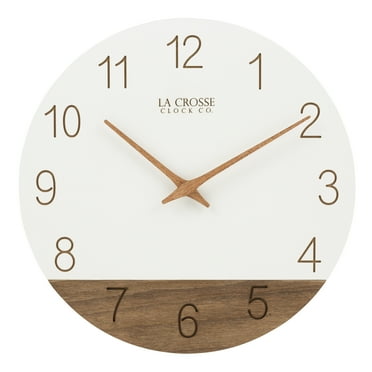 La Crosse Clock 12" Sierra Wood White-Brown Contemporary Quartz Analog Clock, 404-3630B