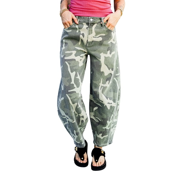 TinyCribz Women's Camo Denim Jeans, Trendy Relaxed Fit Ankle Pants 16