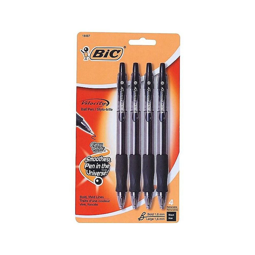 BIC Velocity Retractable Ballpoint Pens Bold Point Black Ink 859025
