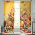 thumbnail image 3 of Fall Thanksgiving Semi Sheer Curtains 72 Inch Length 2 Panels Set, Pumpkins Birds Sunflower Oil Painting Sheer Kitchen Curtain Privacy Voile Window Curtain for Living Room Bedroom Rod Pocket Drapes, 3 of 7