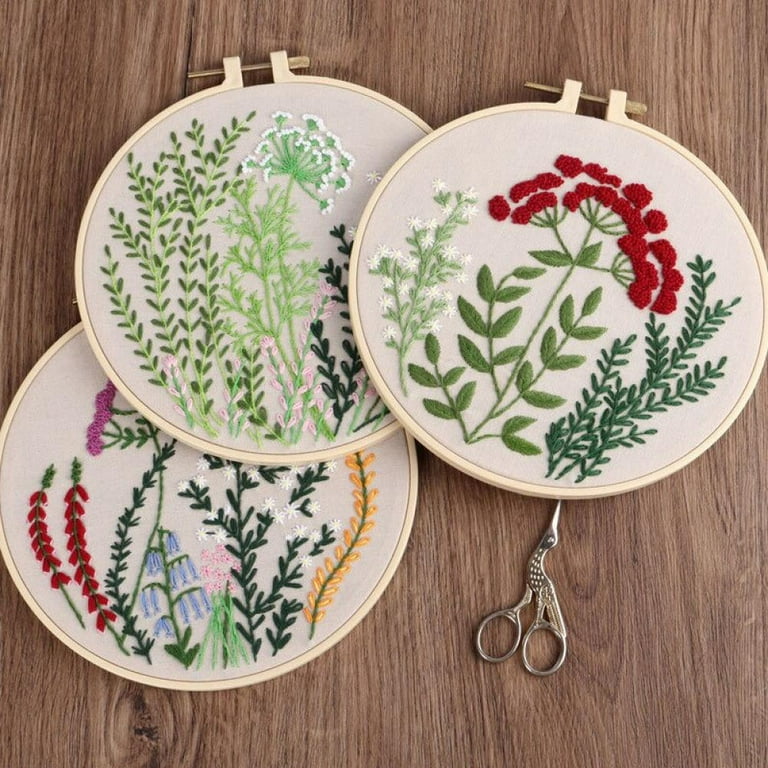 DIY Embroidery Kit Hoop Flower Plant Pattern Cross Stitch for Beginners  Ribbon Painting Needlework Embroidery Frame Home Decor - AliExpress