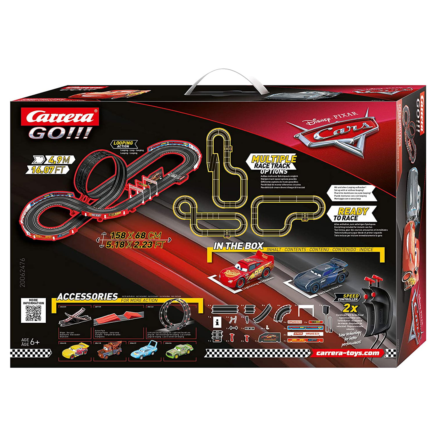 Carrera GO 62476 Disney Pixar Cars Speed Challenge Electric Slot Car Racing Track Set 1:43 Scale 