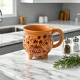 thumbnail image 5 of Cauldron Shaped Coffee Mug | Orange Floral Pumpkin Pattern | Ceramic Halloween Themed Cup | Magical Crucible Drinkware | Seasonal Beverage Serving Cup, 5 of 6