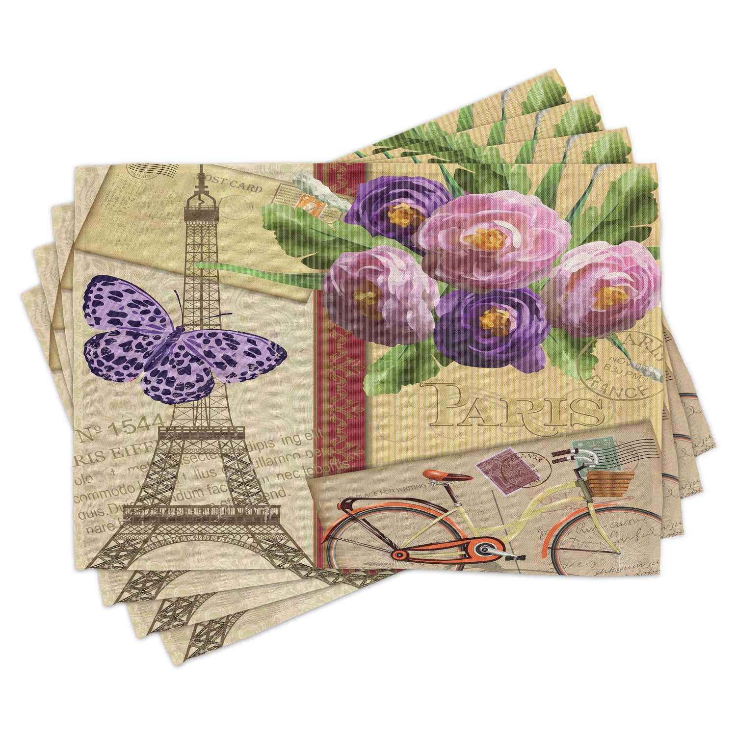 Paris Placemats Set of 4 Famous French Landmark Eiffel Tower Postcards