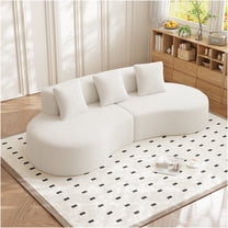 JERFIT Modern Curved Velvet Sectional Sofa, 5-Seater Upholstered Couch with Pillows for Living Room, Apartment, Easy Assembly, White