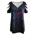 thumbnail image 4 of USSUMA Womens Blouses Tops Dressy 3D Rose Print Tops for Women Casual Summer V Neck Plus Size Tunic Women's Short Sleeve Strappy Cold Shoulder Graphic Zip T-Shirts Trendy, 4 of 5