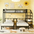 thumbnail image 2 of Bellemave Triple Bunk Bed with Stairs, Metal Twin over Twin & Twin Bunk Beds for 3, Heavy-Duty Bunk Bed with Shelves, Space Saving, Black, 2 of 9
