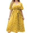 thumbnail image 3 of DDAPJ pyju Boho Floral Summer Dresses for Women Plus Size Empire Waist Maxi Dresses Short Sleeve Wrap V Neck Tunic Dress Casual Flowy Pleated Dress Yellow 3XL, 3 of 8