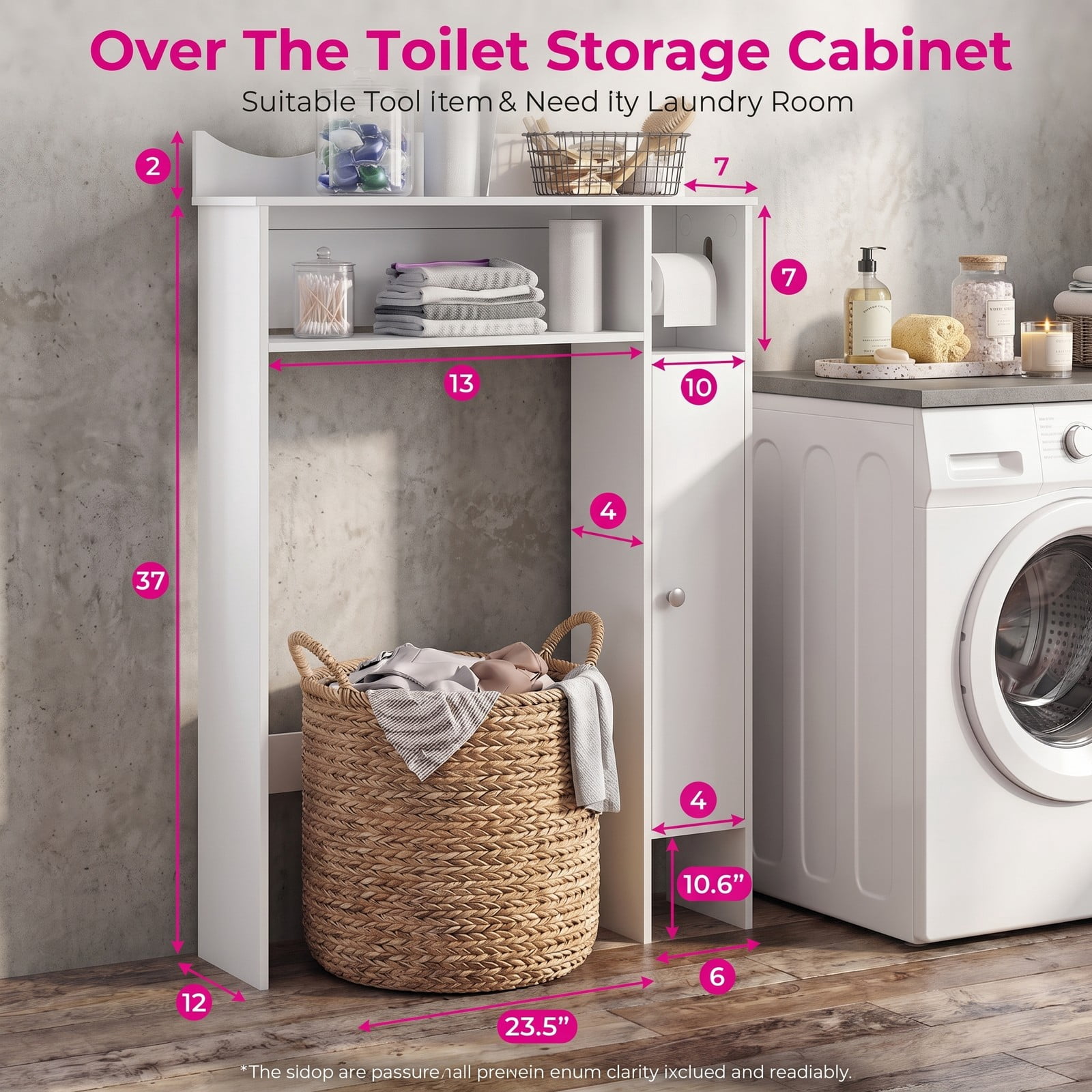 ALPULON Wood Over the Toilet Space Saver with Display Shelf Side Cabinet and Paper Holder for Small Bathroom Storage and Organization, White