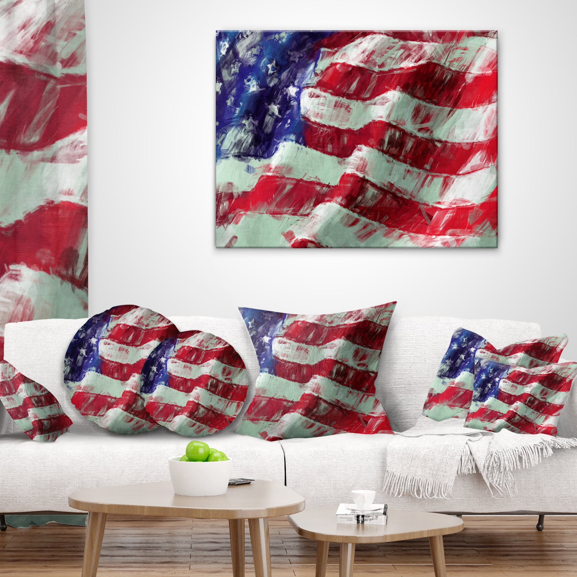 Designart USA Flag Abstract Art - Map & Flag Throw Pillow - 18x18