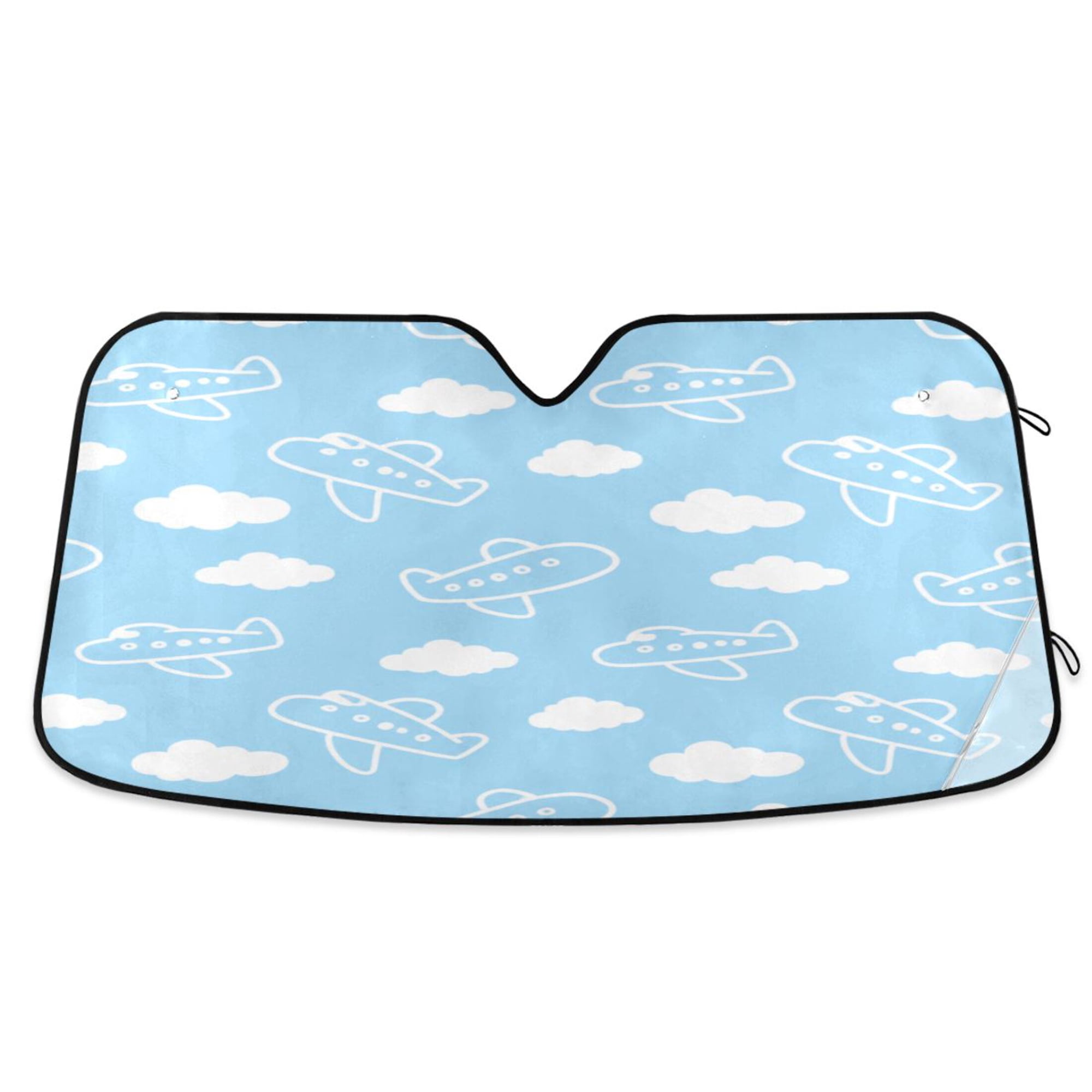 Foldable Car Windshield Sunshade UV Sun Visor Protector Blocks UV Rays Keeps Vehicle Cool 57x31.5 Inch Airplane Cloud Sky Pattern