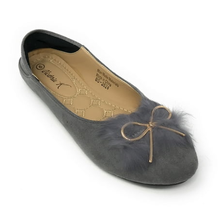 

Victoria K Women s Foldover Sueded Faux Fur Gold Bow Ballerina Flats