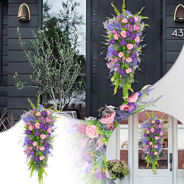 WIFKLSIIPG Couronne Porte d'Entrée à l'Envers Couronne de Roses Décoration Suspendue Décoration de Porte d'Entrée Atmosphère Printanière