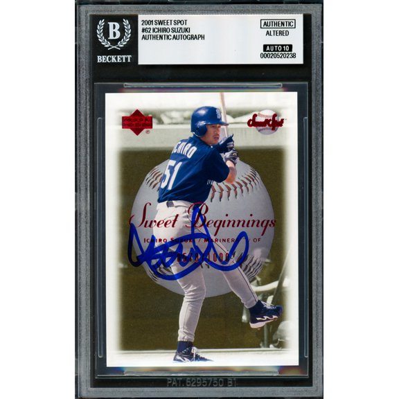 Collectible Ichiro Suzuki Autographed 2001 Upper Deck Sweet Spot Rookie Card #62 Seattle Mariners Auto Grade Gem Mint 10 (Altered) #578/1000 Beckett BAS #20520238