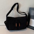 thumbnail image 3 of HUISZJ Women Corduroy Shoulder Bag, Multi Pocket Handbag, Top Handle Crossbody Bag for Work Travel Outdoor (Black), 3 of 7