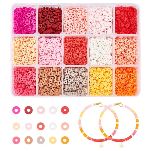 105g 15 Colors Handmade Polymer Clay Beads for DIY Jewelry Crafts Supplies Disc/Flat Round Heishi Beads Mixed Color 4x1mm Hole: 1mm 7g/color