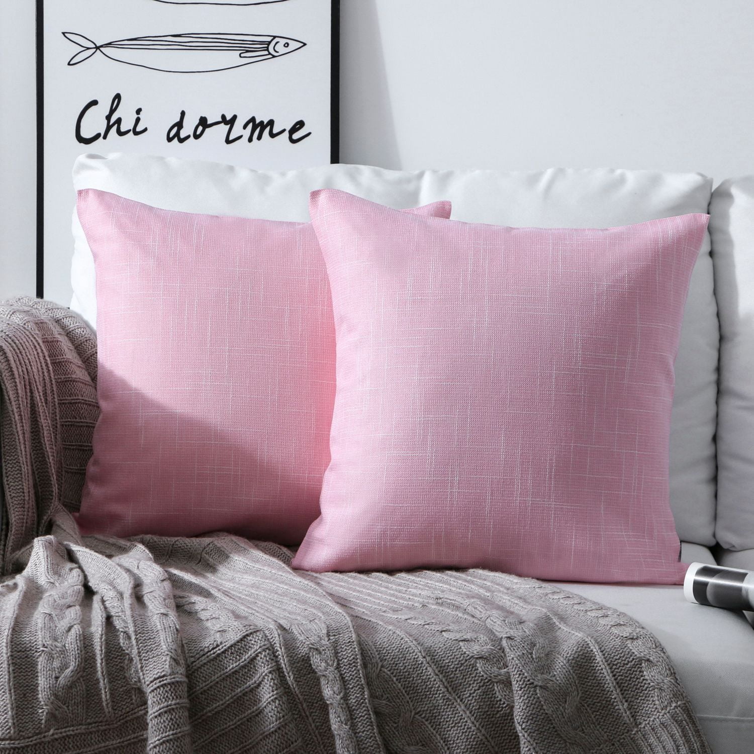 Phantoscope Soft Textured Linen-Look Decorative Throw Pillow, 22 x 22 in, Light Pink, 1 Pack