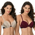 thumbnail image 1 of Curve Muse Women's Plus Size Add 1 and a half Cup Push Up Underwire Lace Bras -2PK-BURGUNDY,NUDE-34DD, 1 of 7