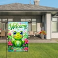 thumbnail image 3 of Jbralid Spring Garden Flag Welcome Frog Flowers Bubbles Garden Linen Summer Garden Flags for Outside 12x18 inch, 3 of 5