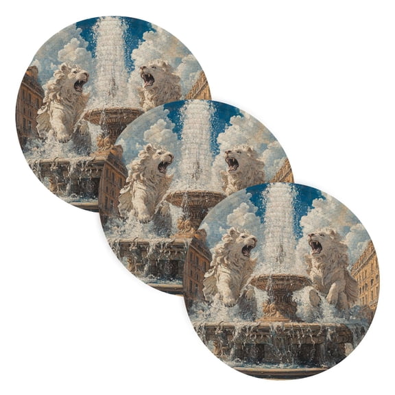BZSMCE Mats for Pots,Pans Place Fountain and Lion Simple Style Pattern Pot Mats