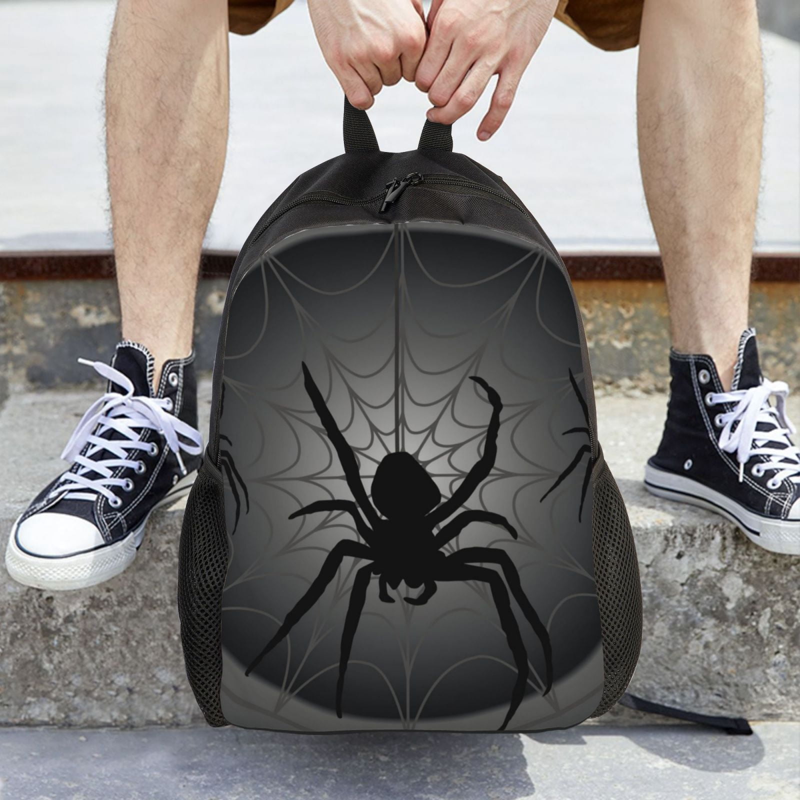 Xecao Black Spiders Print School Backpack with Laptop Compartment Small Travel Laptop Backpack for Women Men Waterproof College Backpack Simple School Bag