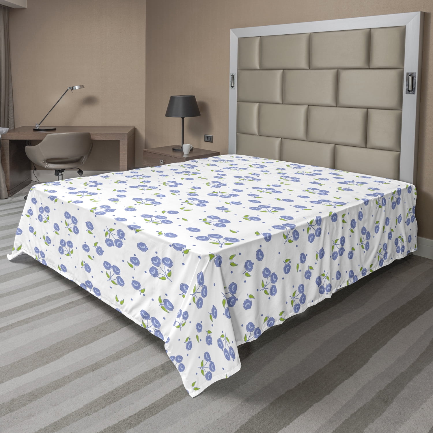 Floral Flat Sheet Vintage Rose Flowers Bouquets Spring Season Theme Dots Green Leaves Soft Comfortable Top Sheet Decorative Bedding 1 Piece 6 Sizes Violet Blue Green White By Ambesonne Walmart Com Walmart Com